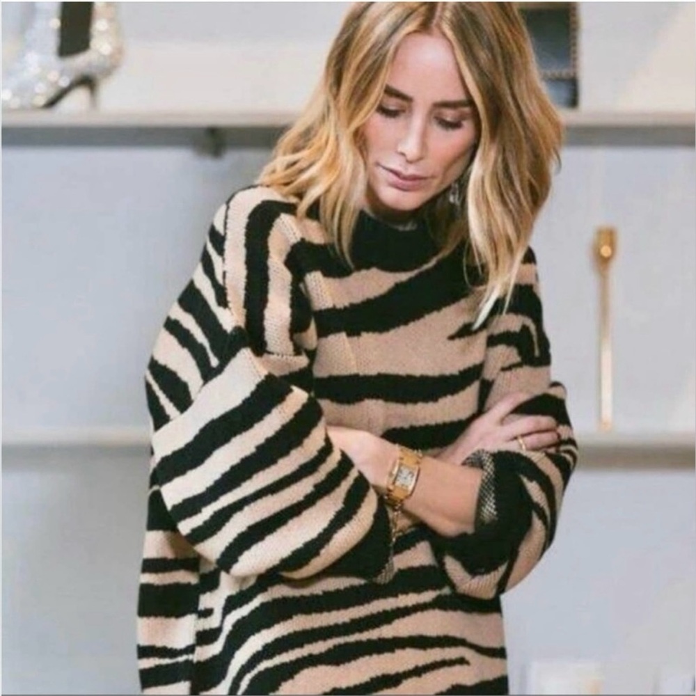 Anine Bing Cheyenne Zebra Print 100% Cashmere Sweater Pullover Size XS